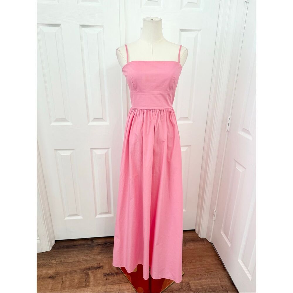 Susana Monaco Knockout Pink Sleeveless Poplin Open Back Maxi Dress Small‎ NWT